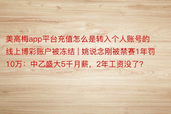 美高梅app平台充值怎么是转入个人账号的线上博彩账户被冻结 | 姚说念刚被禁赛1年罚10万：中乙盛大5千月薪，2年工资没了？