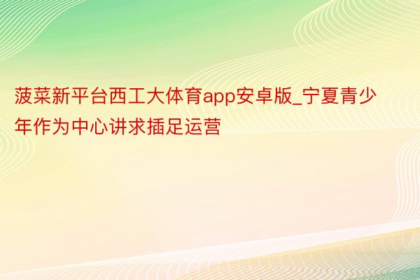 菠菜新平台西工大体育app安卓版_宁夏青少年作为中心讲求插足运营