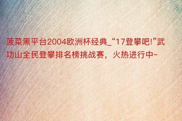 菠菜黑平台2004欧洲杯经典_“17登攀吧!”武功山全民登攀排名榜挑战赛，火热进行中~