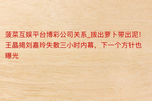 菠菜互娱平台博彩公司关系_拔出萝卜带出泥！王晶揭刘嘉玲失散三小时内幕，下一个方针也曝光